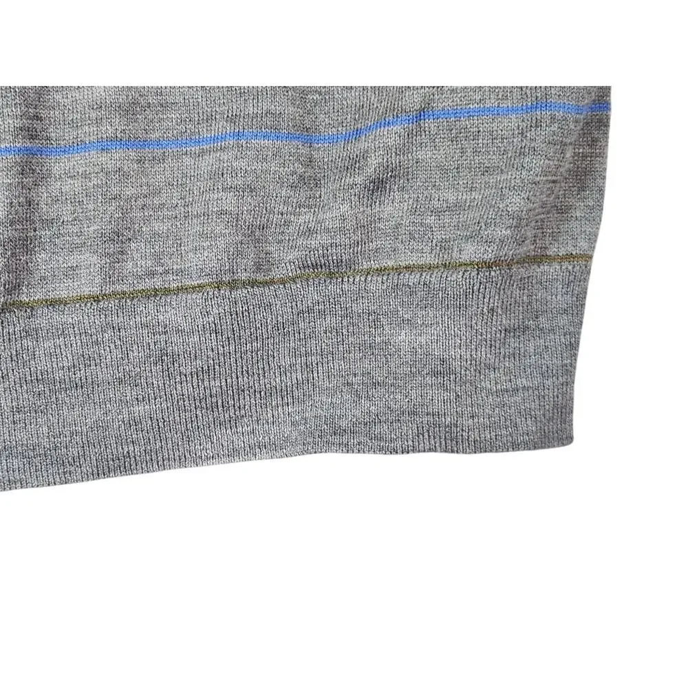 Banana Republic 100% Merino Wool Sweater XL Gray Striped‎ Crew Neck Lightweight